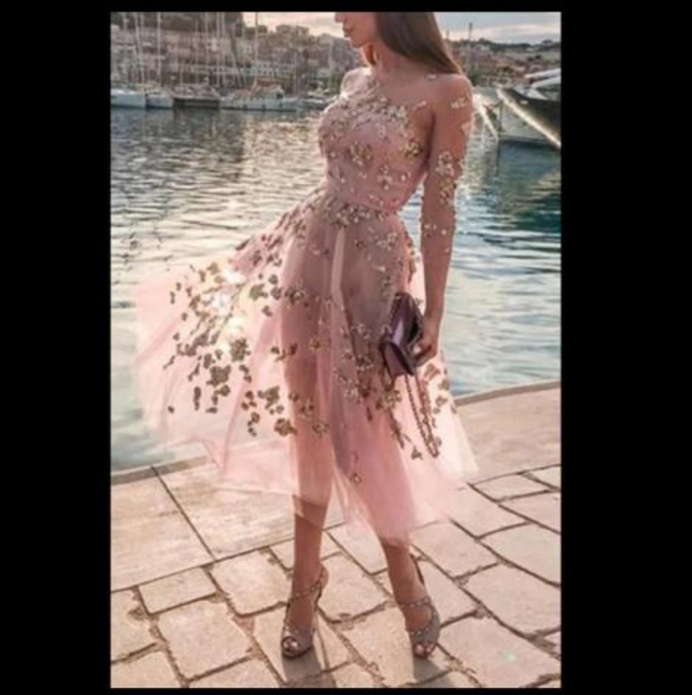 Pink Floral Mesh Midi Dress